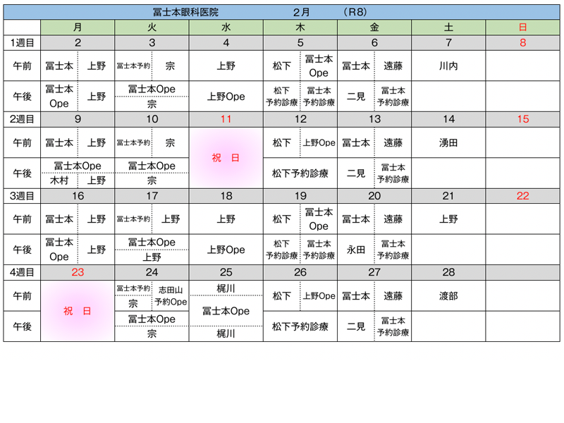 担当医カレンダー